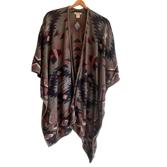 Lucky Brand Womens Open Poncho Sweater Wrap One Size Southwestern Aztec Tribal - Picture 1 of 7
